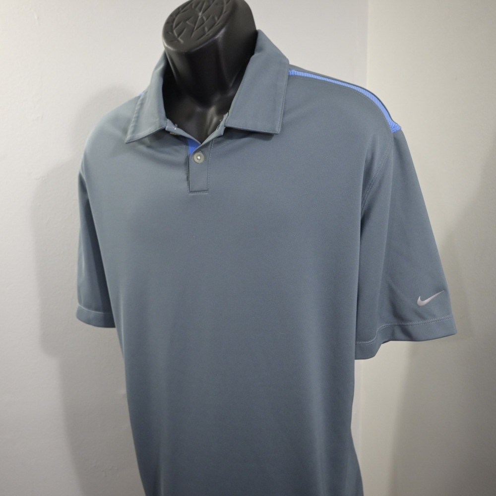 Nike Golf Polo Mens XL Gray Blue Mesh Trim Short Sleeve Dri-Fit Tour Performance